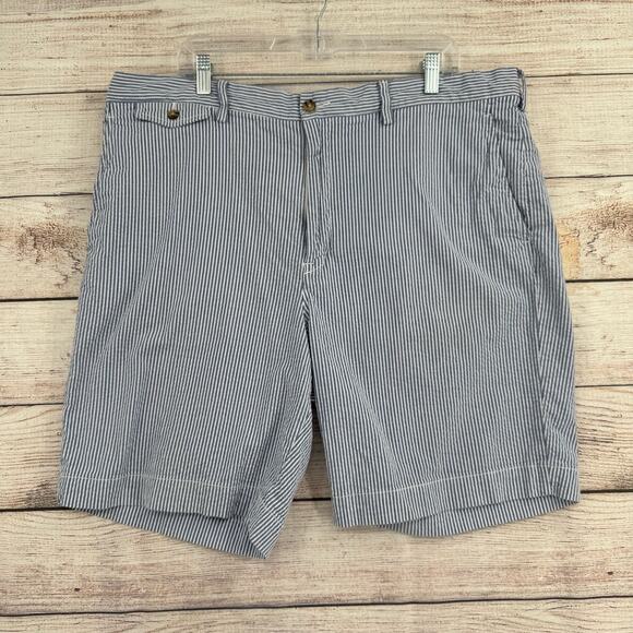 Polo Ralph Lauren Stretch Straight Fit Seersucker Striped Shorts Men's 40 Blue - Picture 1 of 10